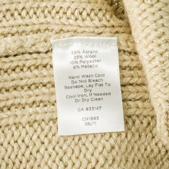 Talbots Size Medium M Tan Beige Large Collar Metallic Belted Cardigan Sweater - Picture 5 of 6